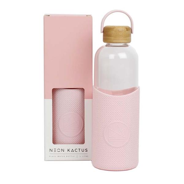 Reusable Glass Water Bottle- Flamingo -  1L - The Eco Basket